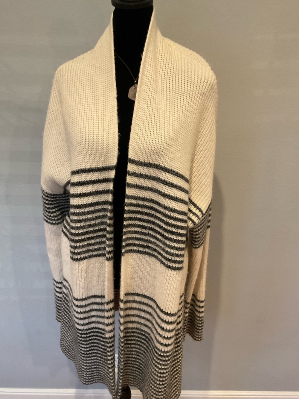 GAP Cream and Gray Striped Open Cardigan,M/L